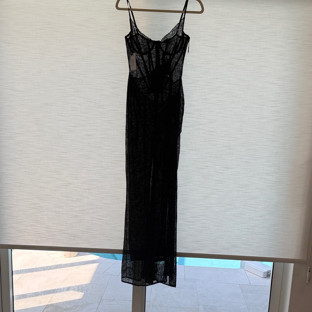 NBD Black Sheer Lace Maxi Slip Dress